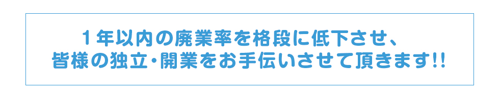 1年以内の廃業率を格段に低下させ、皆様の独立・開業をお手伝いさせて頂きます！！